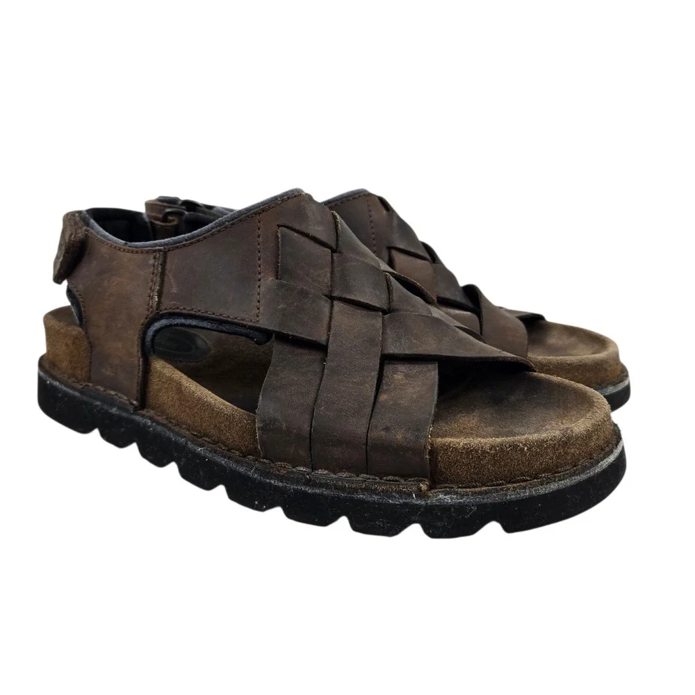 Rockport Mens 10 Crossband Brown Leather Sandals Fisherman MZ632 Open Toe Adjust